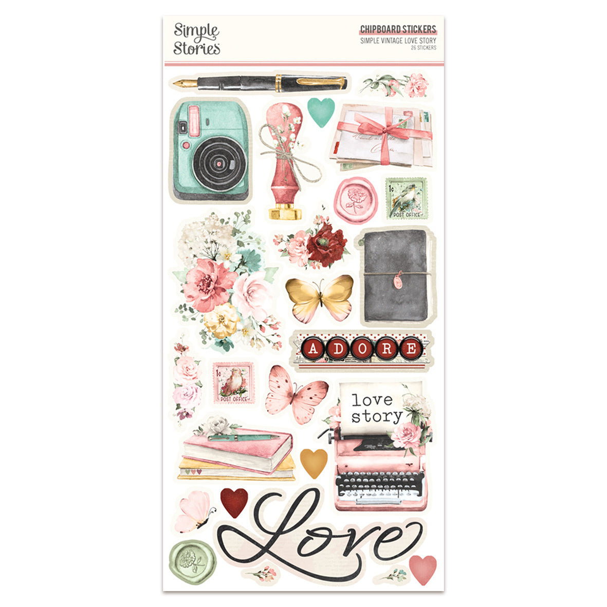 Simple Stories Simple Vintage Love Story Chipboard Stickers