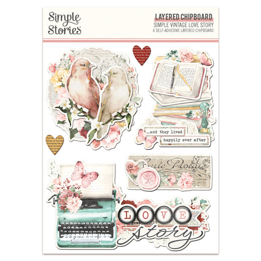 Simple Stories Simple Vintage Love Story Layered Chipboard Stickers