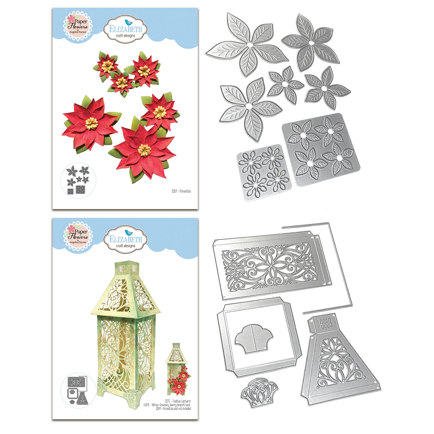 Elizabeth Craft Designs Festive Holly - Lantern & Poinsettia Die Bundle