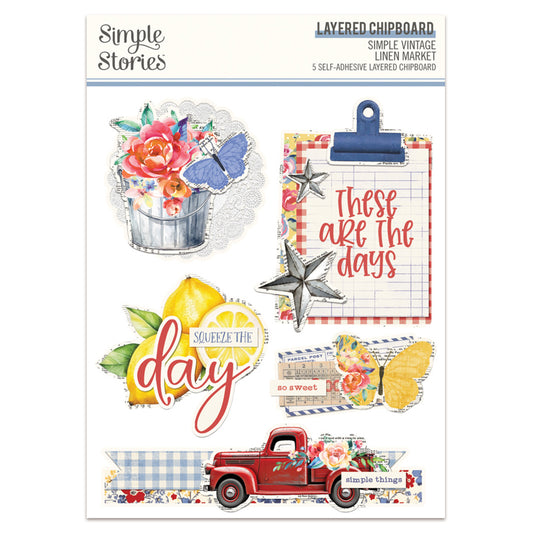 Simple Stories Simple Vintage Linen Market Layered Chipboard