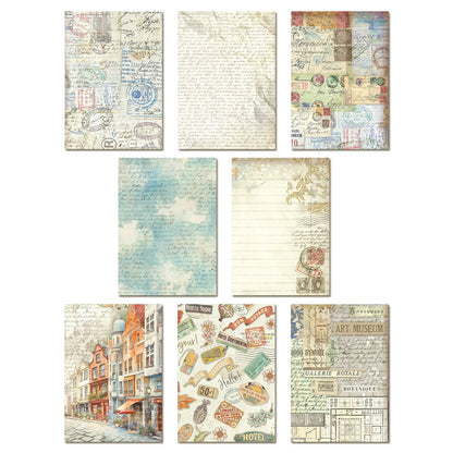 Stamperia Art of Travelling A6 Rice Paper Backgrounds (8pcs)