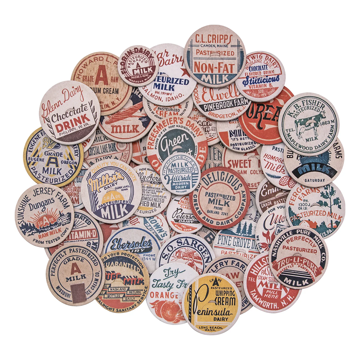 Idea-ology Tim Holtz Chipboard Milk Caps 50 Pcs - Assorted Sizes