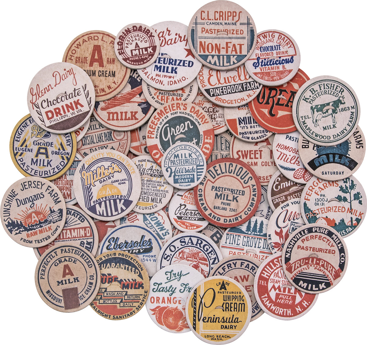 Idea-ology Tim Holtz Chipboard Milk Caps 50 Pcs - Assorted Sizes