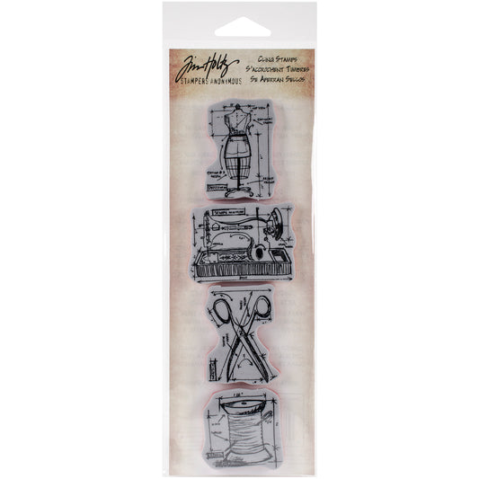 Stampers Anonymous Tim Holtz Mini Blueprints Strip Cling Stamps 3"X10" - Sewing