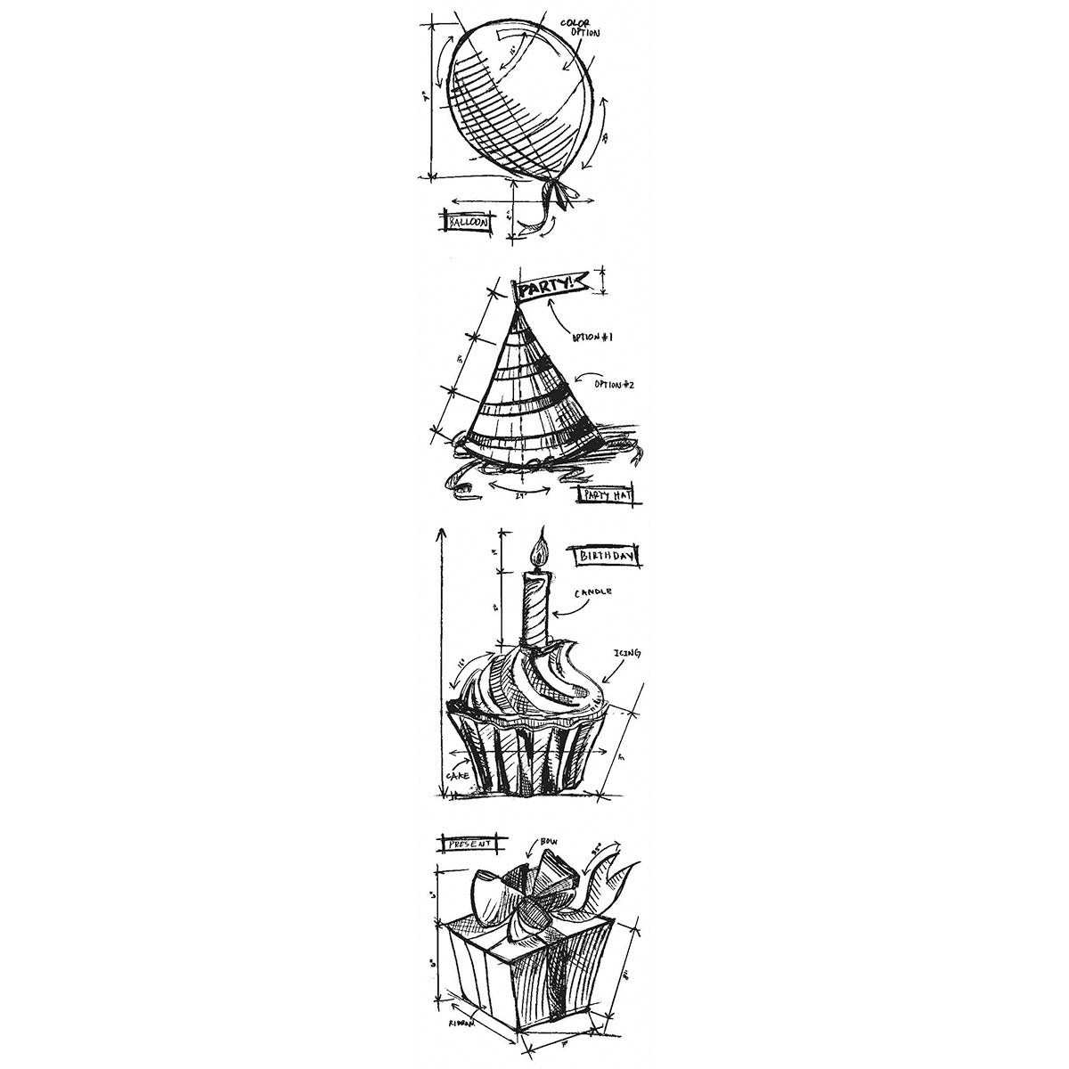 Stampers Anonymous Tim Holtz Mini Blueprints Strip Cling Stamps 3"X10" - Birthday