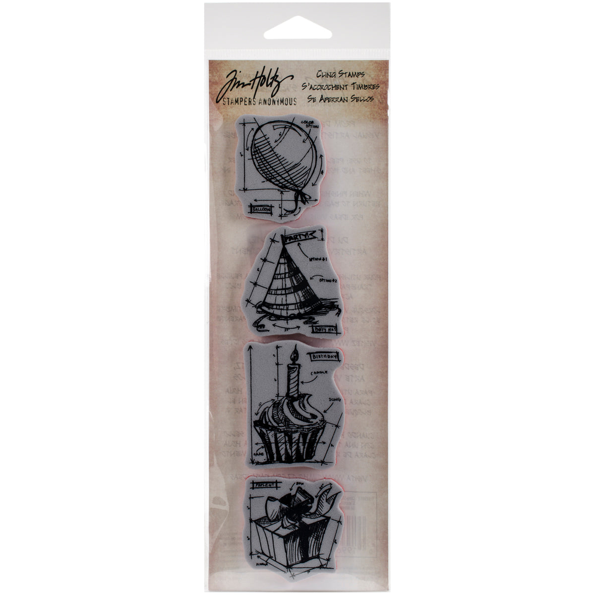 Stampers Anonymous Tim Holtz Mini Blueprints Strip Cling Stamps 3"X10" - Birthday