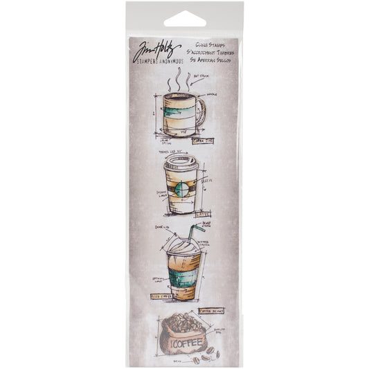 Stampers Anonymous Tim Holtz Mini Blueprints Strip Cling Stamps 3"X10" - Fresh Brewed
