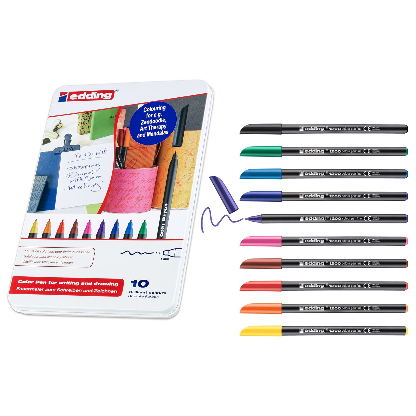 Edding e-1200 Colour Pen Fine Set in Metal Box (10pcs)