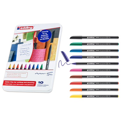 Edding e-1200 Colour Pen Fine Set in Metal Box (10pcs)