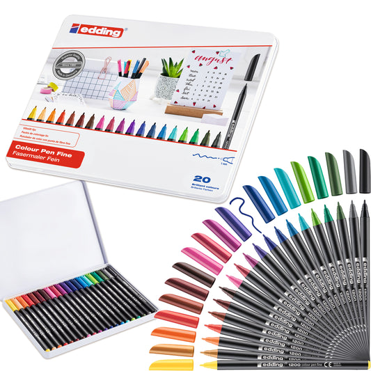 Edding e-1200 Colour Pen Fine Set in Metal Box (20pcs)