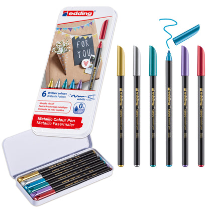 Edding e-1200 Colour Pen Metallic Set in Metal Box (6pcs)