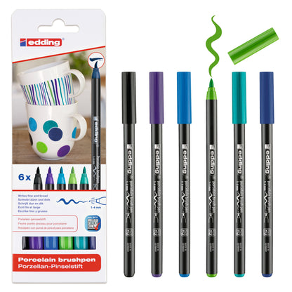 Edding e-4200 Porcelain Brush Pen Set Cool (6pcs)