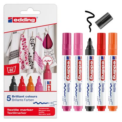 Edding e-4500 Textile Marker Set Warm Colours (5pcs)