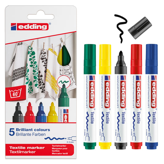 Edding e-4500 Textile Marker Set Basic Colours (5pcs)