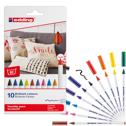 Edding e-4600 Textile Pen Set Basic Colours (10pcs)