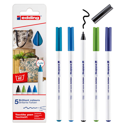 Edding e-4600 Textile Pen Set Cool Colours (5pcs)