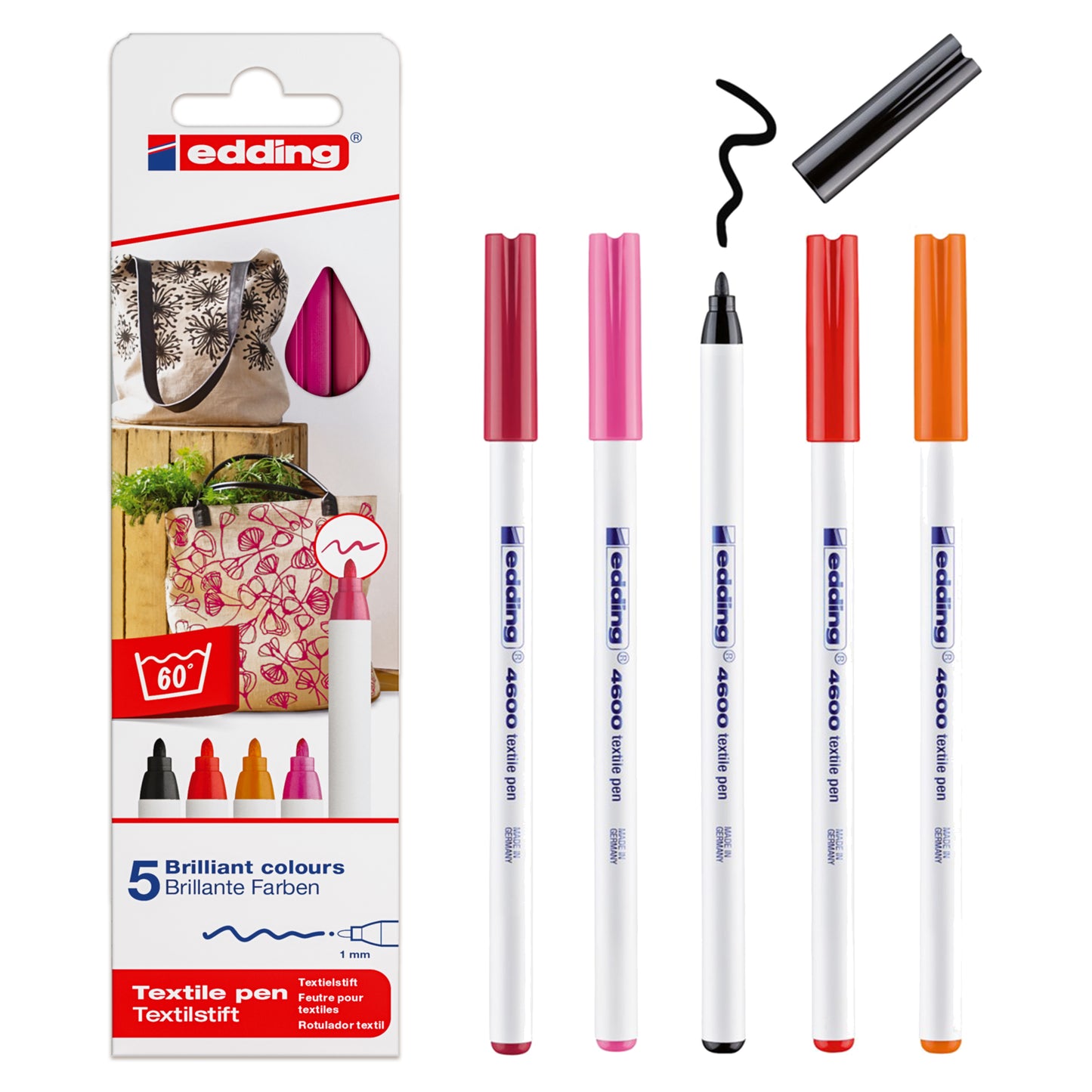 Edding e-4600 Textile Pen Set Warm Colours (5pcs)