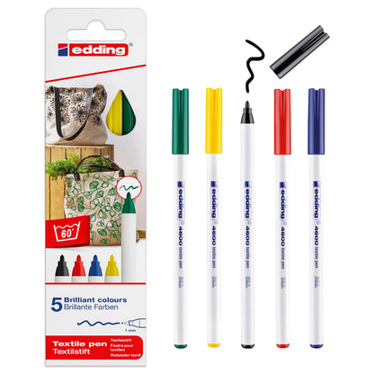 Edding e-4600 Textile Pen Set Basic Colours (5pcs)