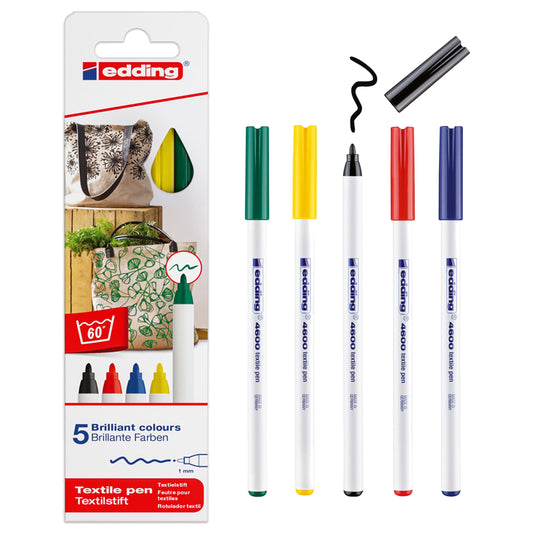 Edding e-4600 Textile Pen Set Basic Colours (5pcs)