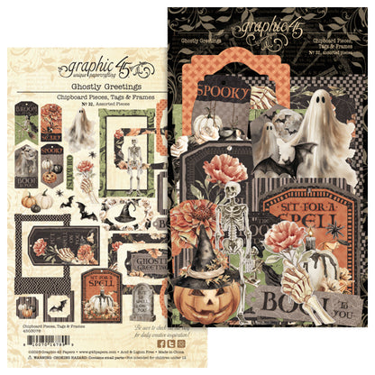 Graphic 45 Ghostly Greetings Chipboard Pieces, Tags & Frames