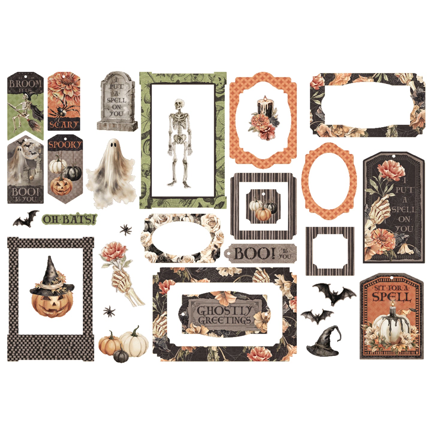 Graphic 45 Ghostly Greetings Chipboard Pieces, Tags & Frames