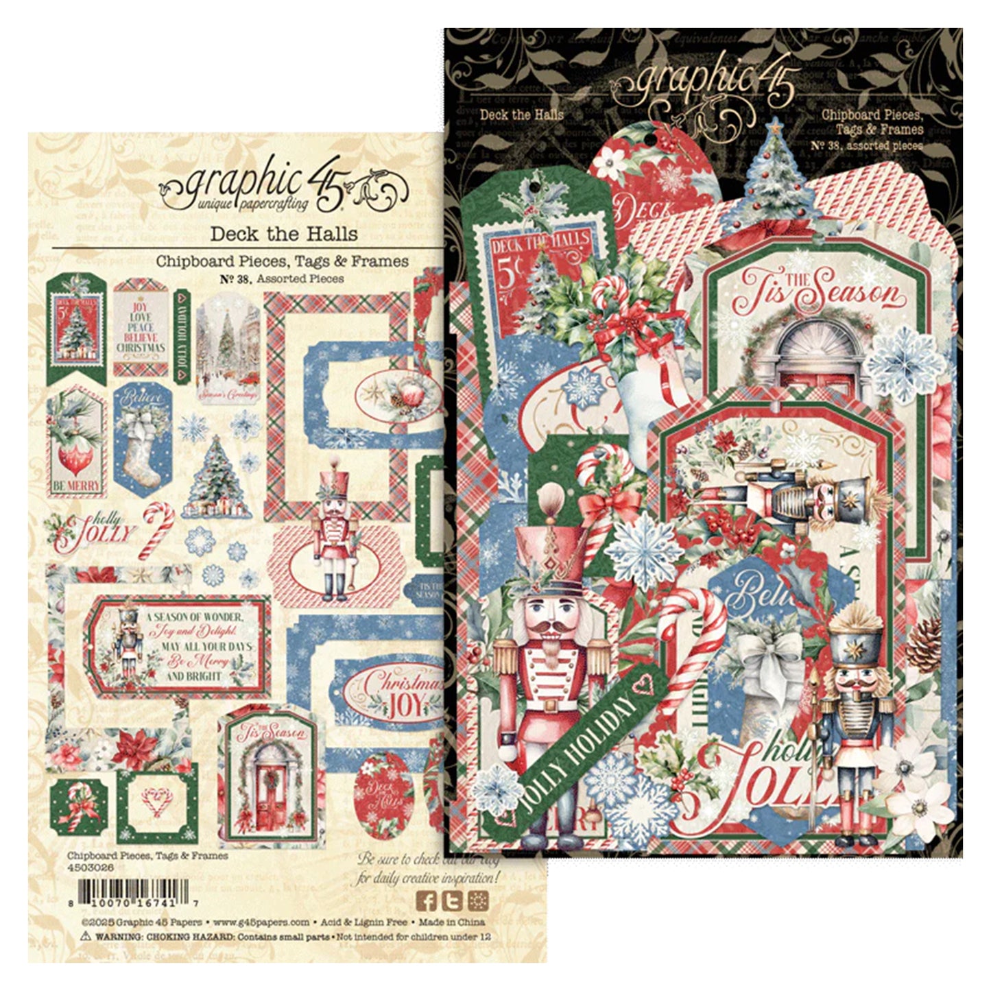 Graphic 45 Deck the Halls Chipboard Pieces, Tags & Frames