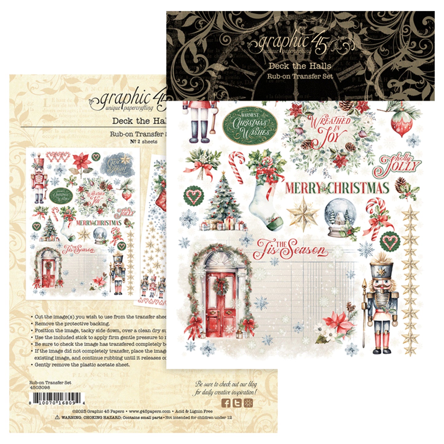 Graphic 45 Deck the Halls Rub-On Transfers