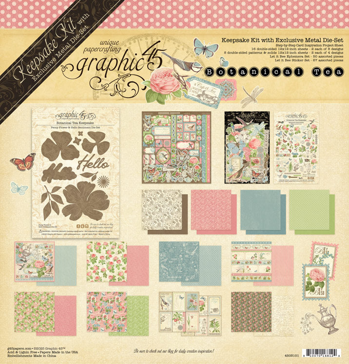 Graphic 45 Botanical Tea Keepsake Kit with Exclusive Metal Die-Set