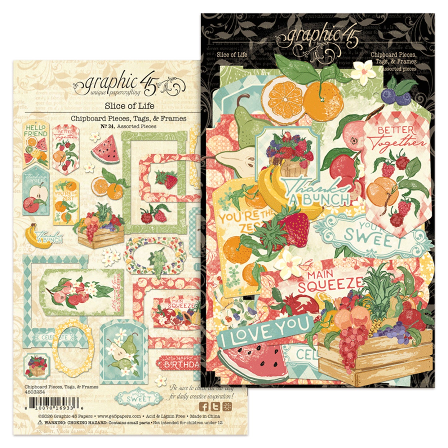 Graphic 45 Slice of Life Chipboard Pieces, Tags & Frames