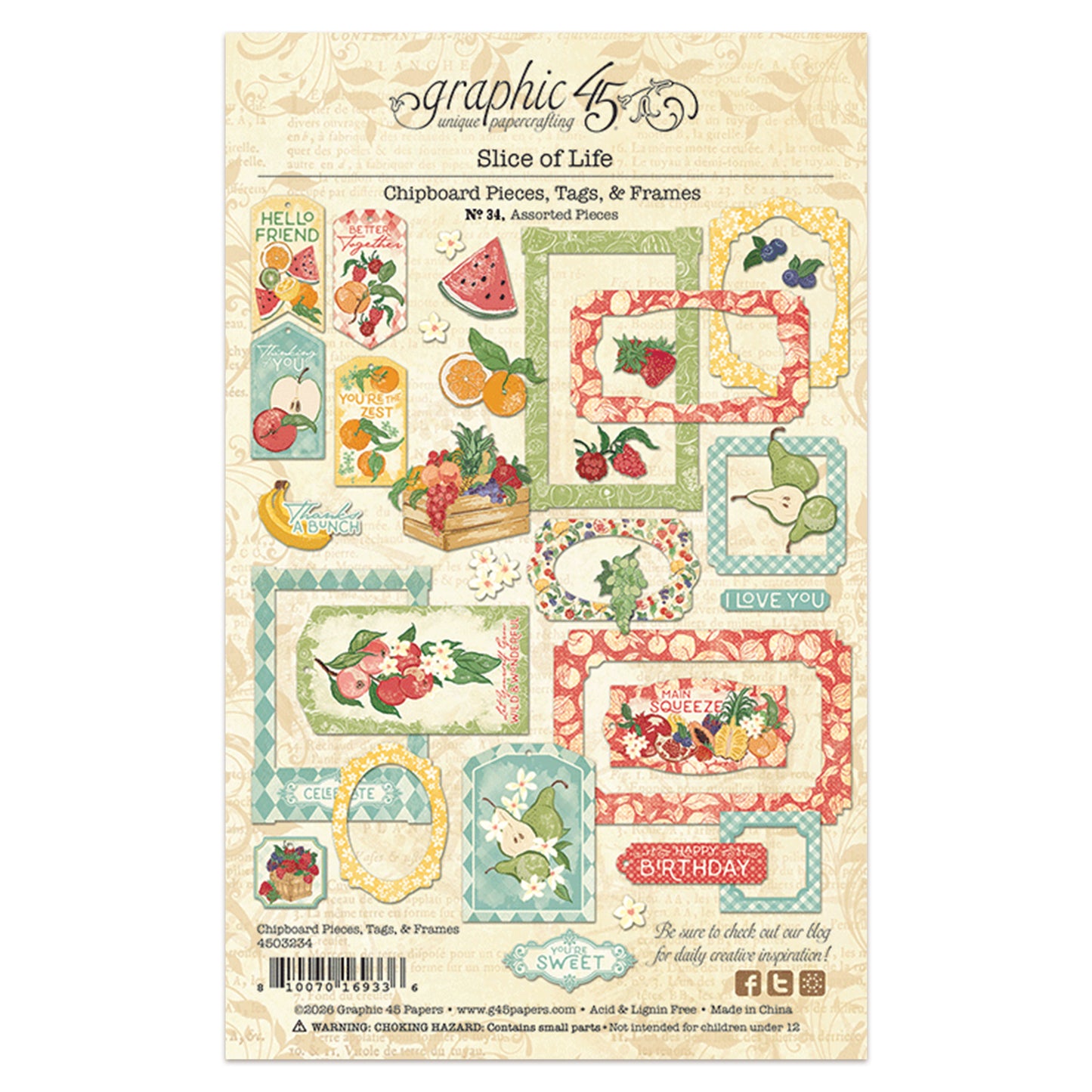 Graphic 45 Slice of Life Chipboard Pieces, Tags & Frames