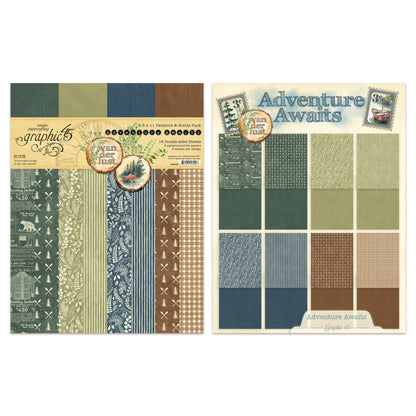 Graphic 45 Adventure Awaits 8,5x11 Inch Patterns & Solids Pack
