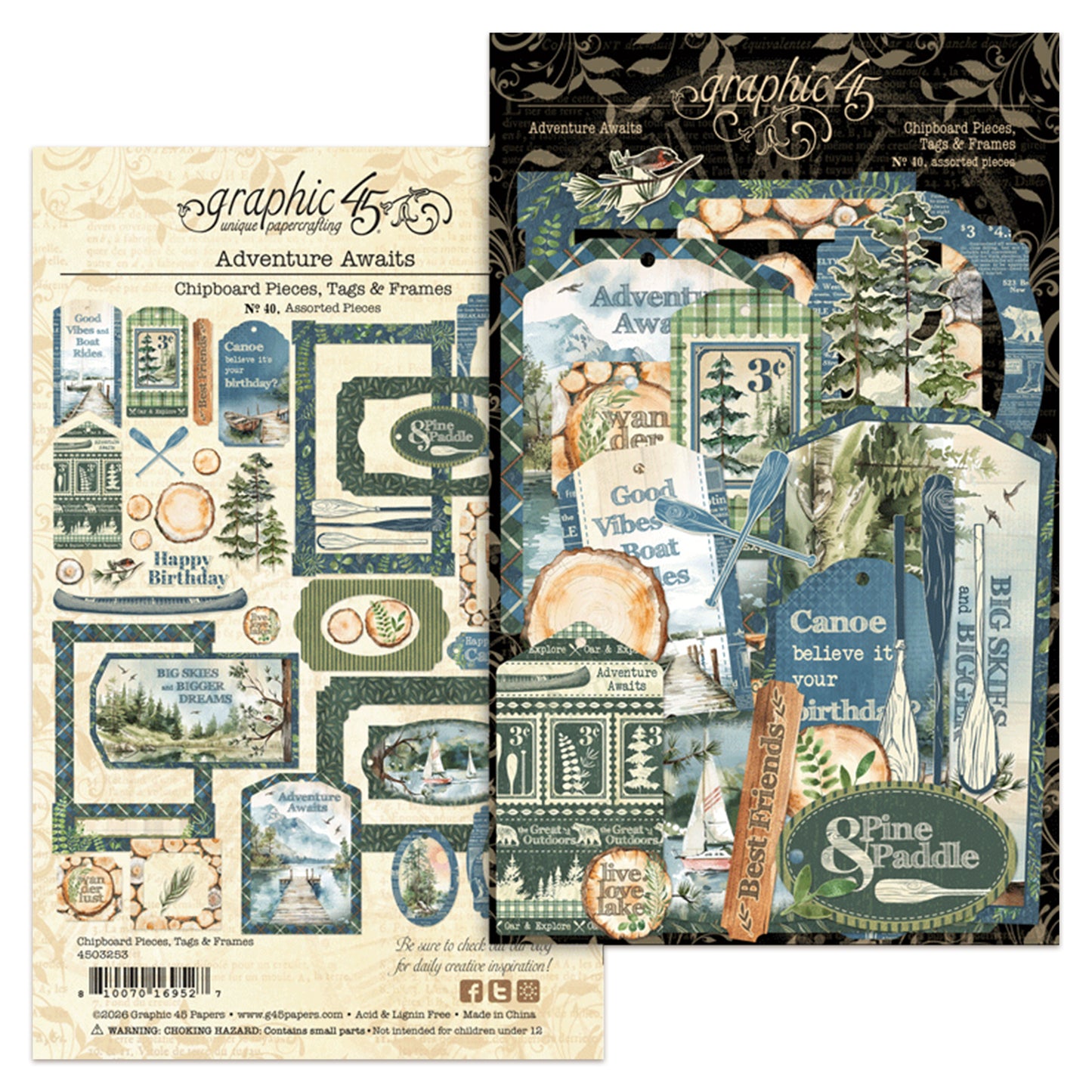 Graphic 45 Adventure Awaits Chipboard Pieces, Tags & Frames