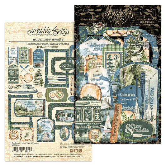 Graphic 45 Adventure Awaits Chipboard Pieces, Tags & Frames