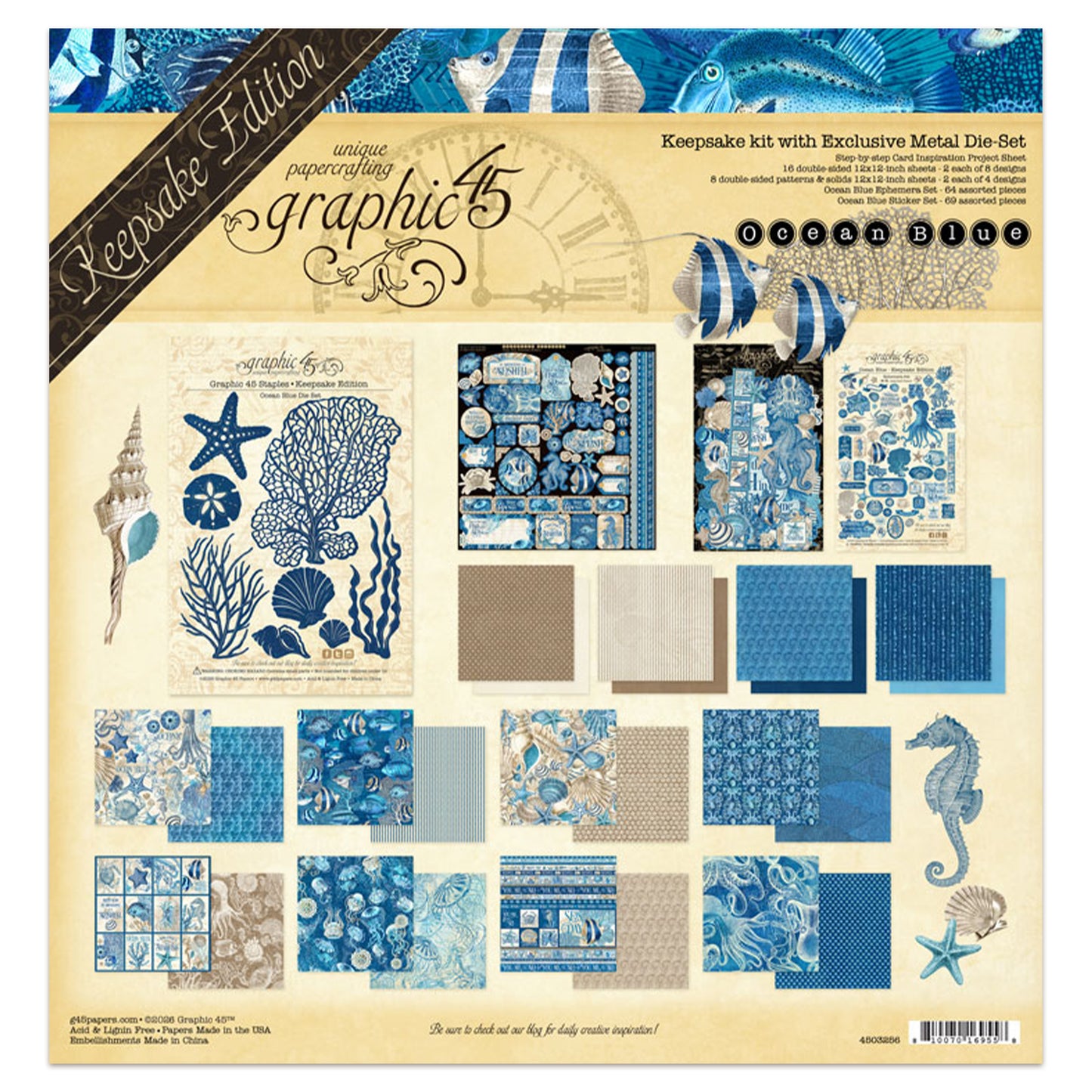 Graphic 45 Ocean Blue Keepsake Kit with Exclusive Metal Die-Set