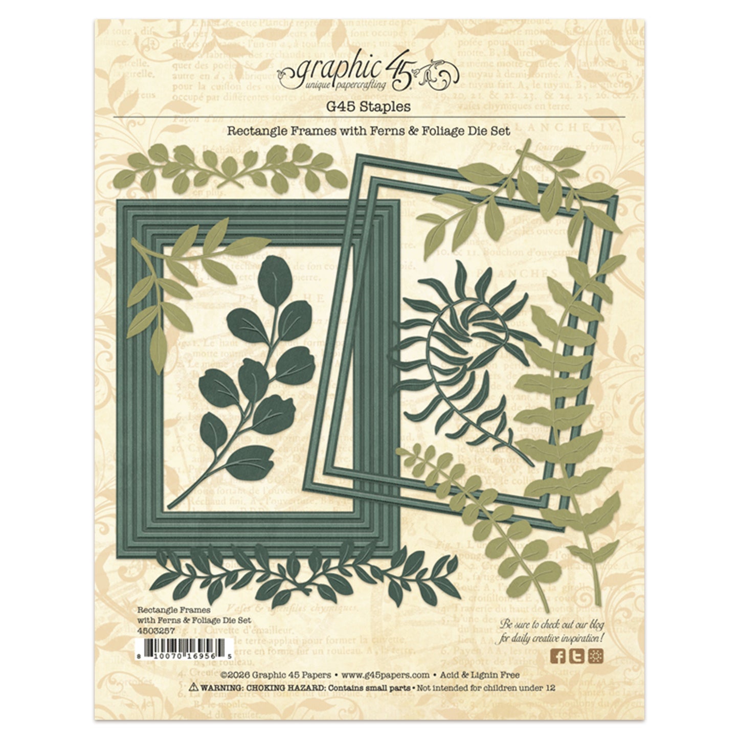 Graphic 45 Rectangle Frames with Ferns & Foliage Die Set