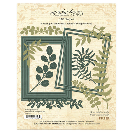 Graphic 45 Rectangle Frames with Ferns & Foliage Die Set