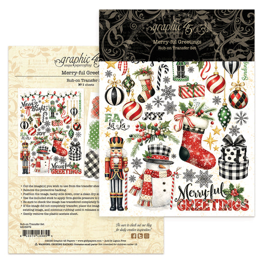 Graphic45 Merry-ful Greetings Rub-on Transfers ~ Ship from 31st Aug