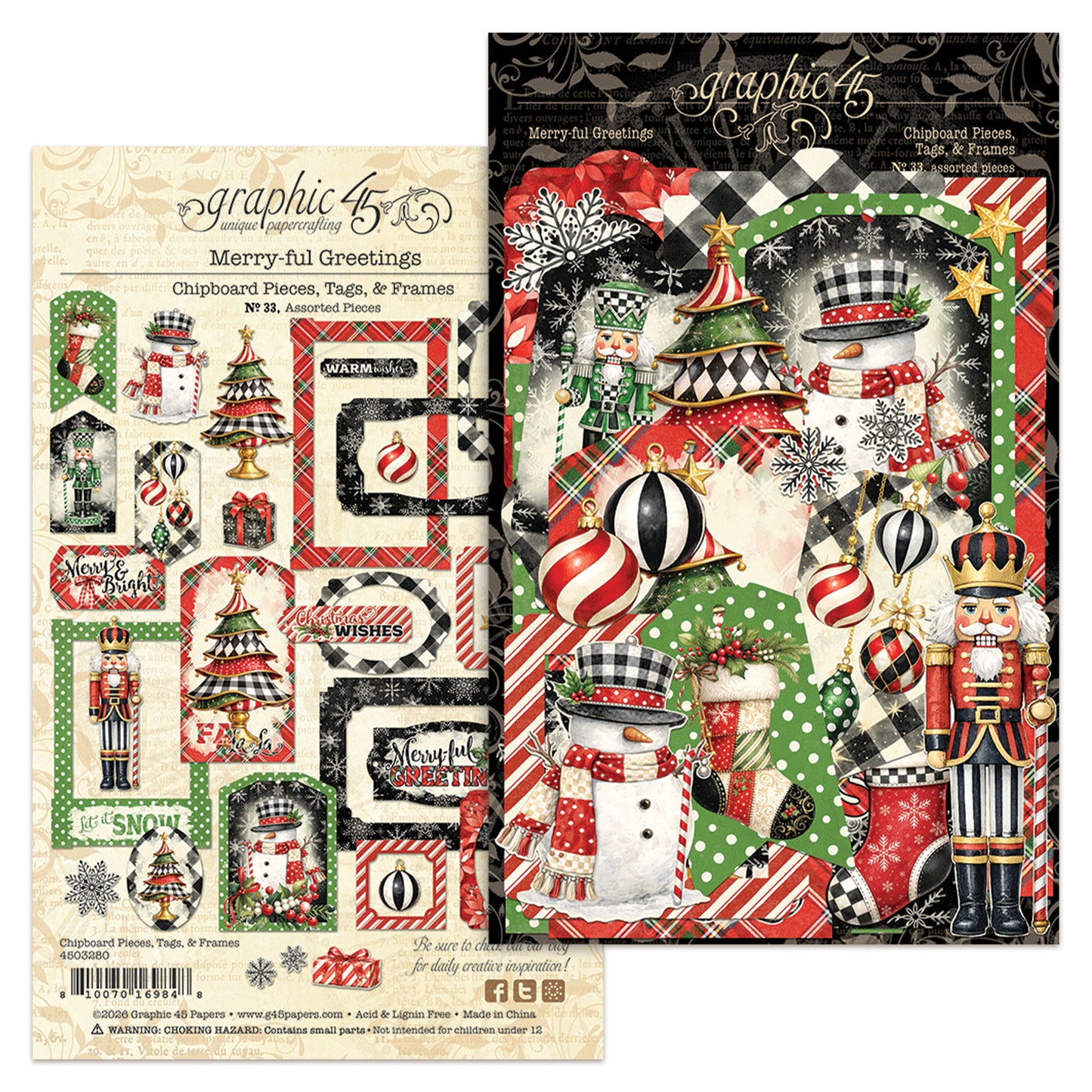 Graphic45 Merry-ful Greetings Chipboard Pieces, Tags & Frames ~ Ship from 31st Aug