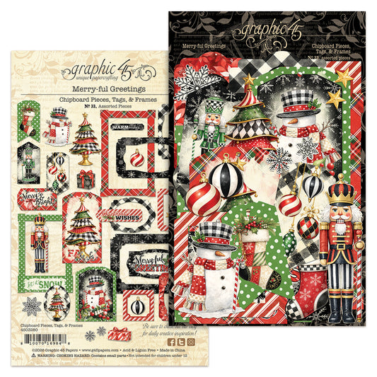 Graphic45 Merry-ful Greetings Chipboard Pieces, Tags & Frames ~ Ship from 31st Aug