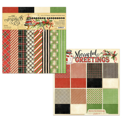 Graphic45 Merry-ful Greetings 12x12 Inch Plaids & Stripes Pack ~ Ship from 31st Aug