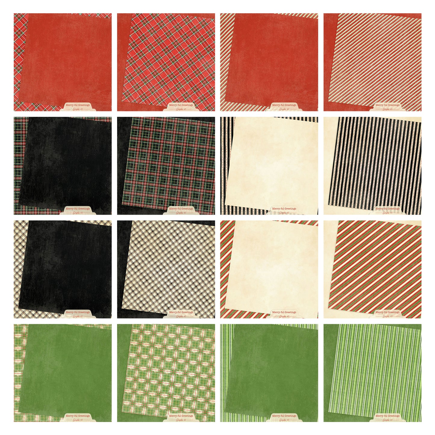 Graphic45 Merry-ful Greetings 12x12 Inch Plaids & Stripes Pack ~ Ship from 31st Aug