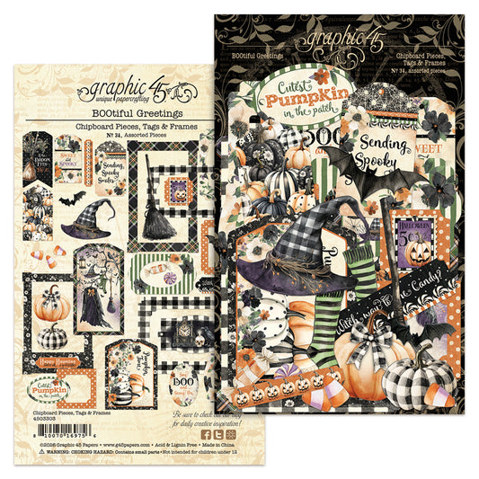 Graphic45 BOOtiful Greetings Chipboard Pieces, Tags & Frames ~ Ship from 31st Aug