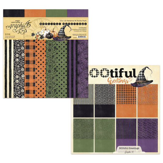 Graphic45 BOOtiful Greetings 12x12 Inch Patterns & Solids Pack ~ Ship from 31st Aug