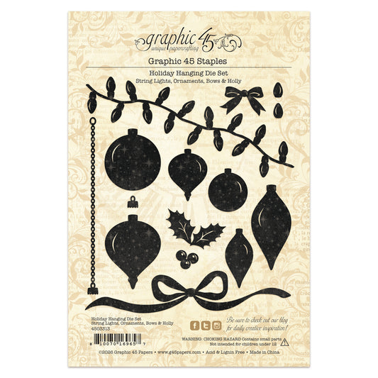 Graphic45 Holiday Hanging Die Set String Lights, Ornaments, Bows & Holly ~ Ship from 31st Aug