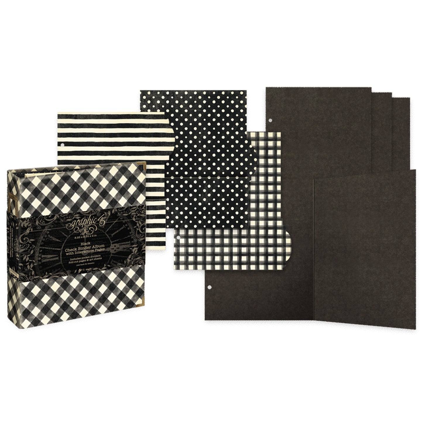 Graphic45 Check Binder Album with Interactive Pages Black ~ Ship from 31st Aug