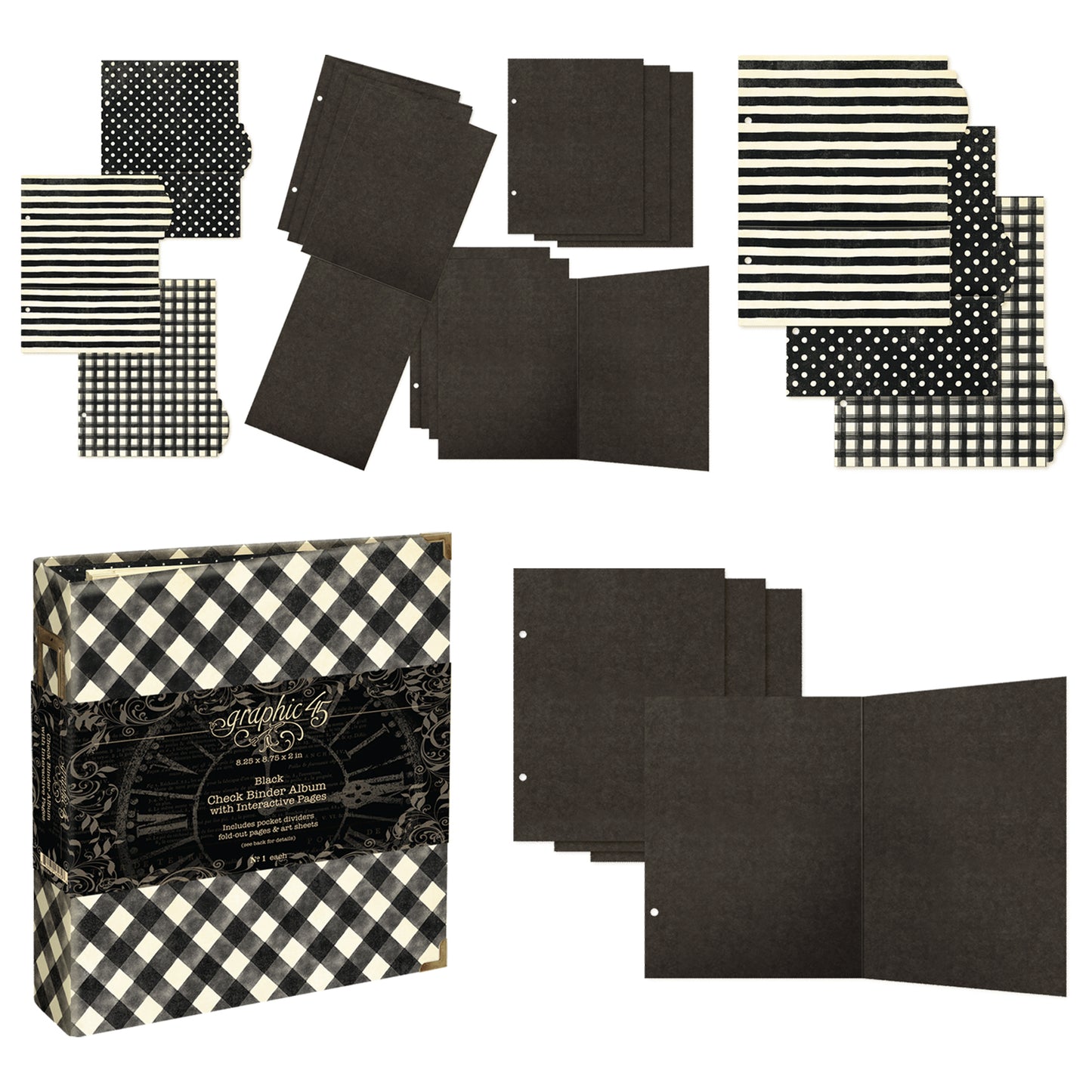 Graphic45 Check Binder Album with Interactive Pages Black ~ Ship from 31st Aug