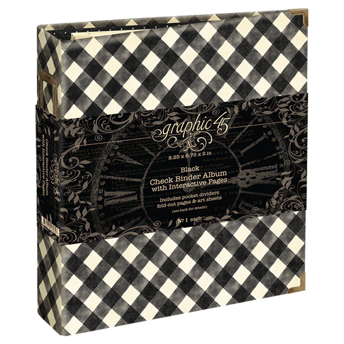 Graphic45 Check Binder Album with Interactive Pages Black ~ Ship from 31st Aug