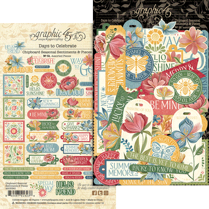 Graphic45 Days to Celebrate Chipboard Seasonal Sentiments & Pieces Preorder*