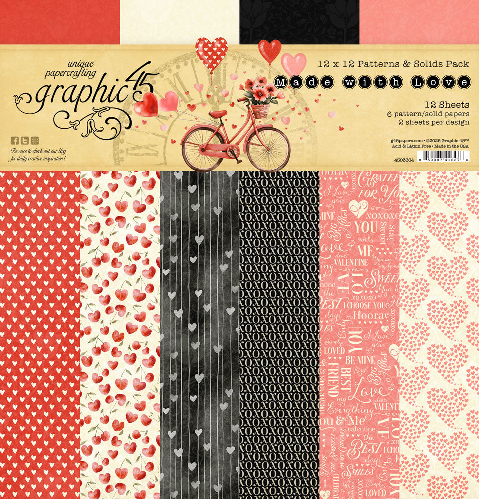 Graphic45 Made with Love 12x12 Patterns & Solids Pack Preorder*