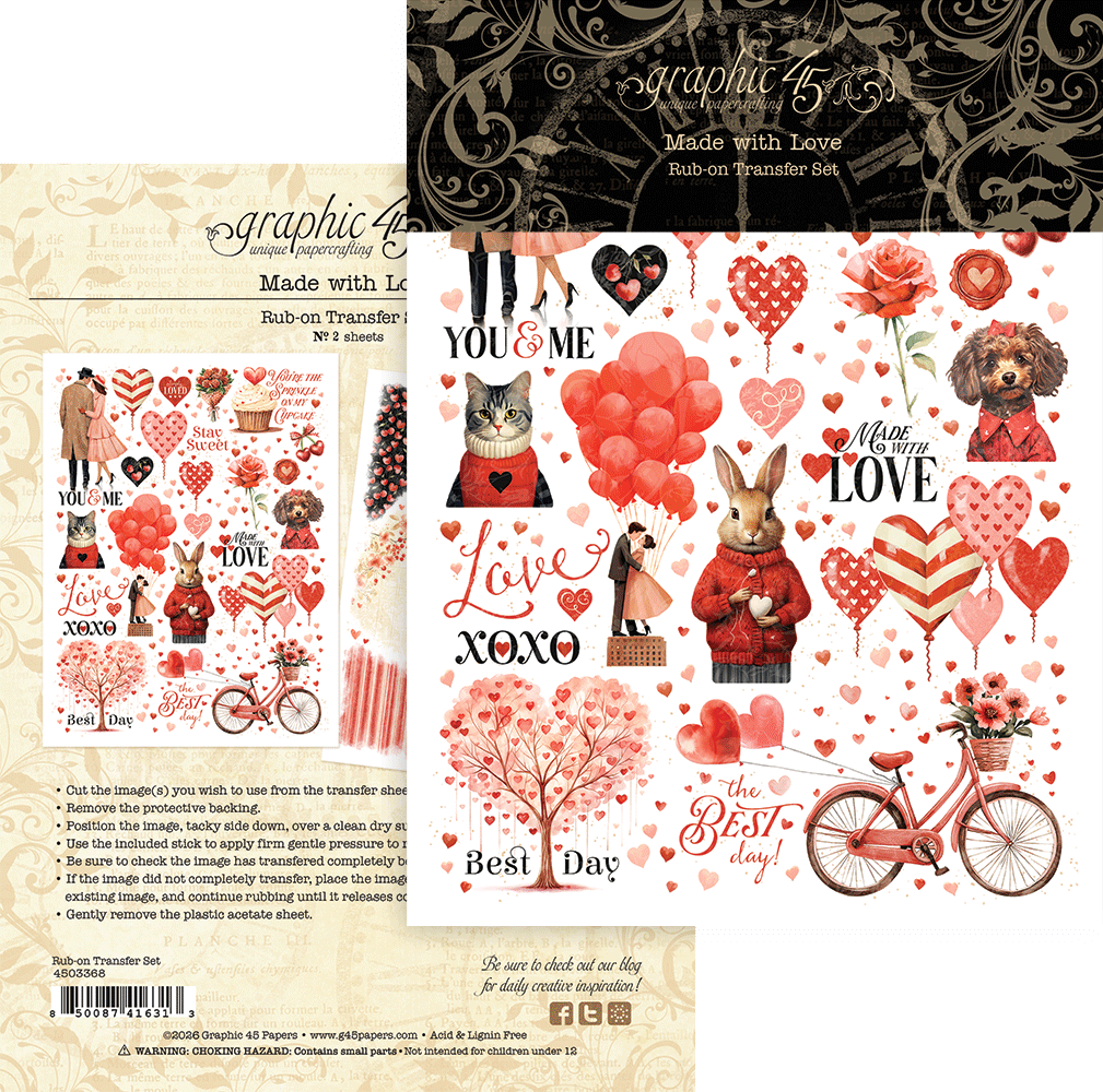 Graphic45 Made with Love Rub-on Transfers Preorder*